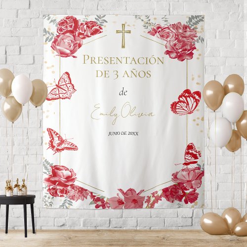 Presentacin 3 aos Backdrop Butterflys Red