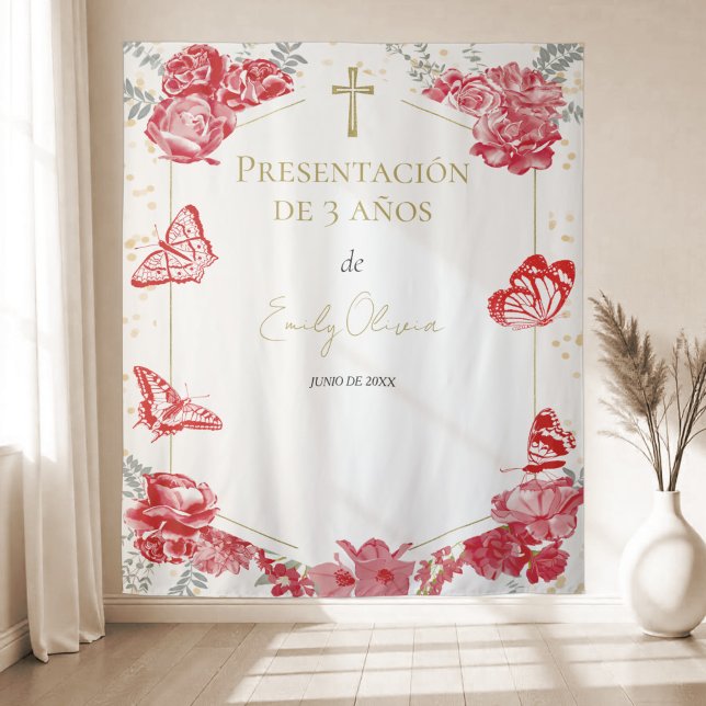 Presentación 3 años Backdrop Butterflys Red (Creator Uploaded)