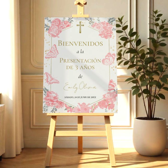 Presentación 3 años Welcome Sign Butterflys Pink (Creator Uploaded)