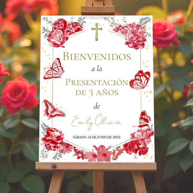 Presentación 3 años Welcome Sign Butterflys Red (Creator Uploaded)