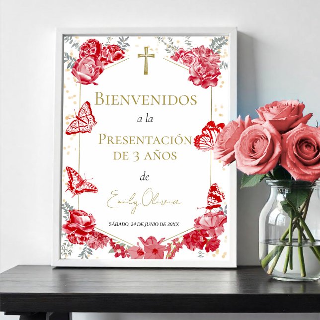 Presentación 3 años Welcome Sign Butterflys Red (Creator Uploaded)