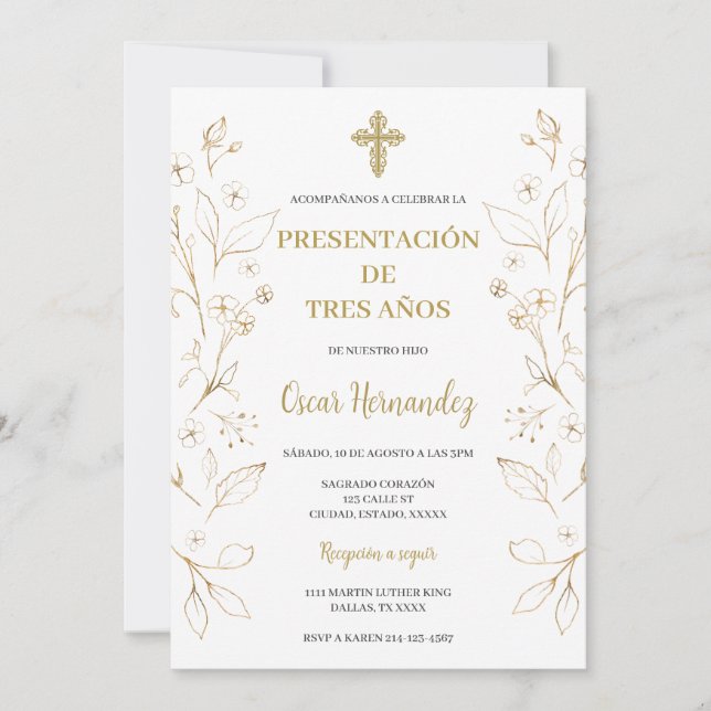 Presentación de Tres Años  Invitation (Front)