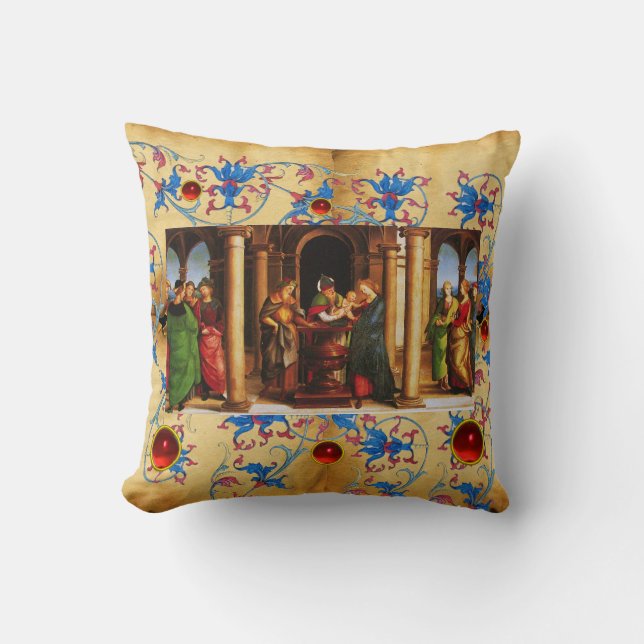 PRESENTATION OF JESUS TO TEMPLE Christmas Floral Throw Pillow (Front)