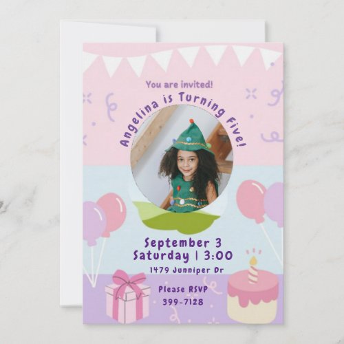 Presents  Cake  Pink Purple Girls Birthday Party Invitation