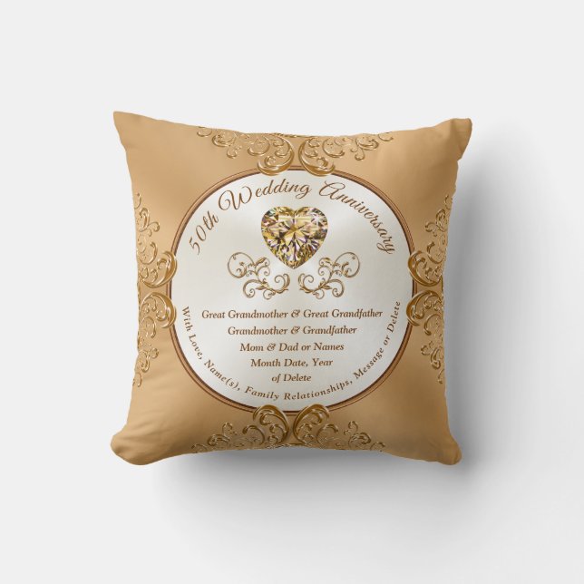 Presents for Golden Wedding Anniversary Throw Pillow (Front)