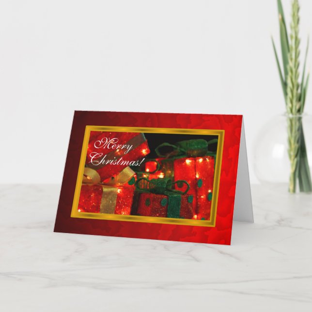 Presents Red Metallic Christmas Card (Front)
