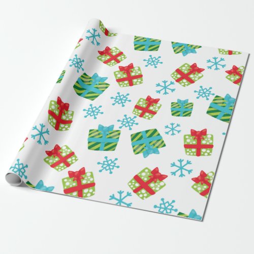 Presents Snowflake Cartoon Christmas Pattern Wrapping Paper