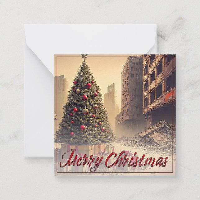 Presents Under a Tree in a Toxic Apocalyptic World Note Card (Front)
