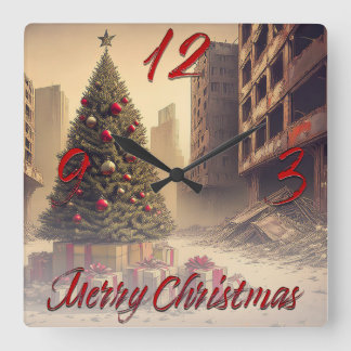 Presents Under a Tree in a Toxic Apocalyptic World Square Wall Clock