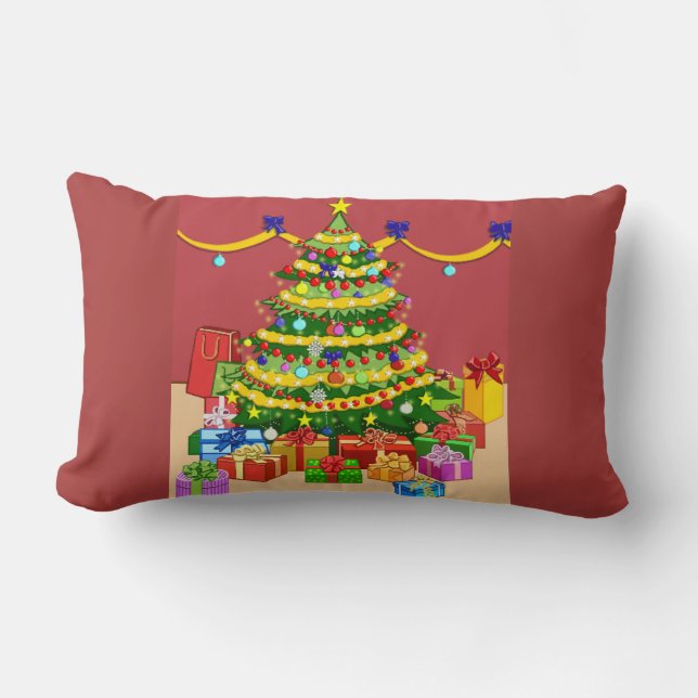 Presents under Christmas Tree Reversible Lumbar Pillow (Front)