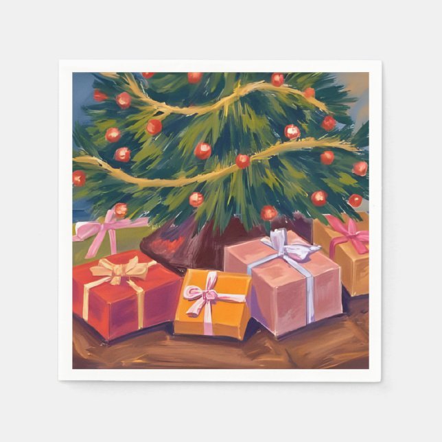 Presents Under the Tree Christmas Holiday Party Napkins (Front)