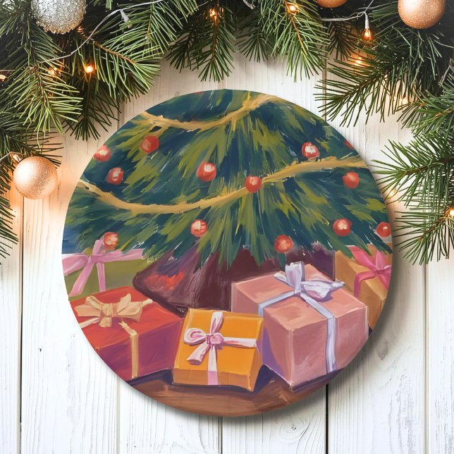 Presents Under the Tree Christmas Holiday Party Paper Plates (Creator Uploaded)