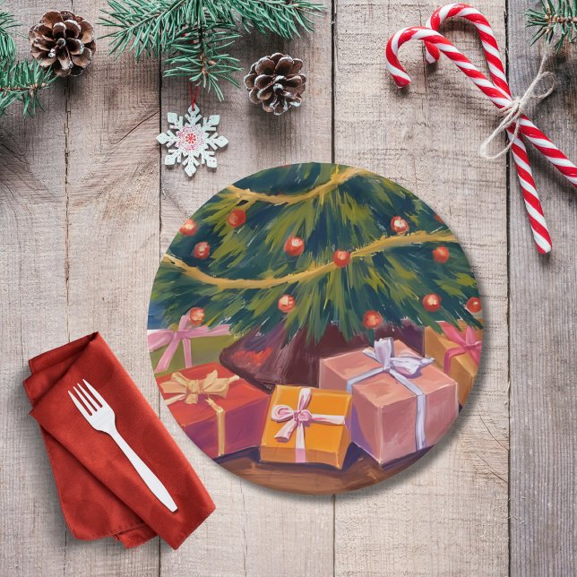 Presents Under the Tree Christmas Holiday Party Paper Plates (Creator Uploaded)