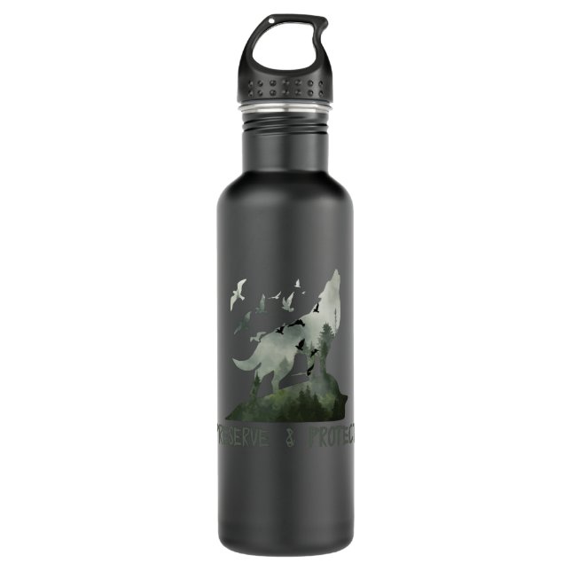 Preserve & Protect National Park Wolf Stainless Steel Water Bottle (Front)