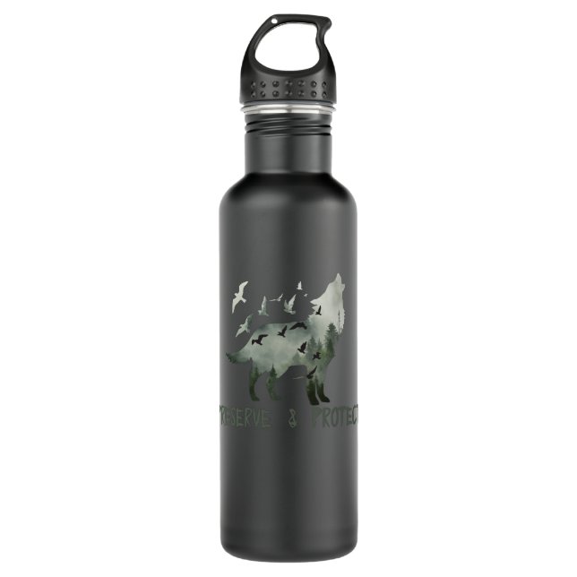 Preserve & Protect National Park Wolf Stainless Steel Water Bottle (Front)