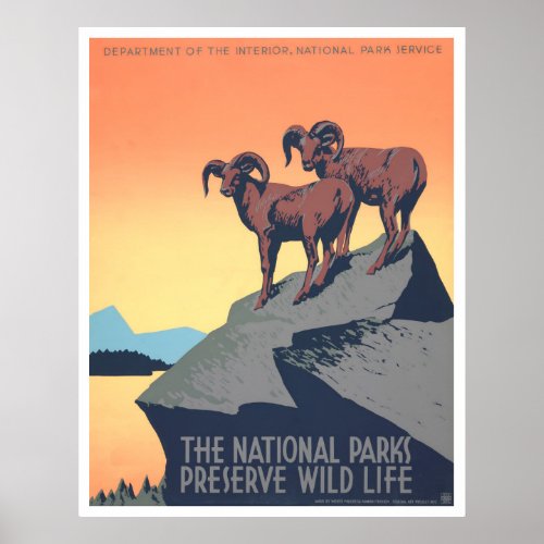 Preserve Wild Life Vintage Poster Big Horn Sheep Poster
