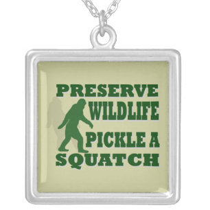 Preserve wildlife pickle a squatch silver plated necklace