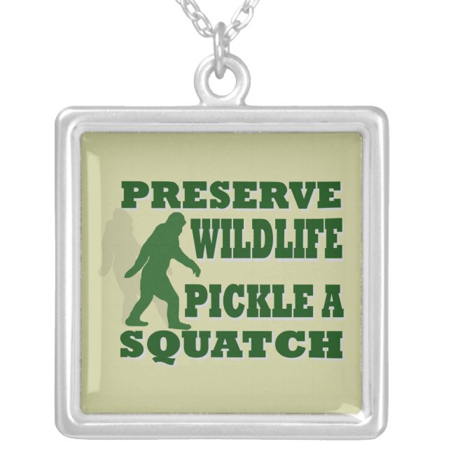 Preserve wildlife pickle a squatch silver plated necklace (Front)