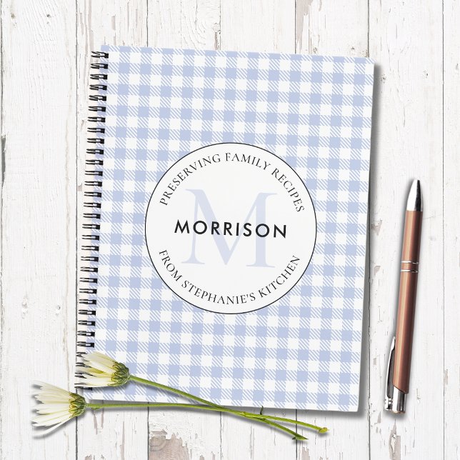 Preserving Family Recipes Blue Monogram Recipe Notebook (Periwinkle Blue Checkered Recipe Notebook Preserving Family Recipes)