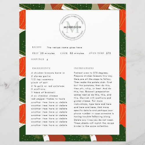 Preserving Family Recipes Christmas Recipe Sheet