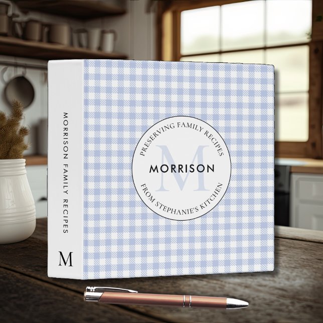 Preserving Family Recipes Periwinkle Blue Monogram 3 Ring Binder (Preserving Family Recipes Periwinkle Blue Checkered Monogram Recipe Binder)