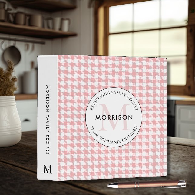 Preserving Family Recipes Red Gingham Monogram 3 Ring Binder (Recipe Binder Preserving Family Recipes Red Checkered Gingham Monogram Logo )
