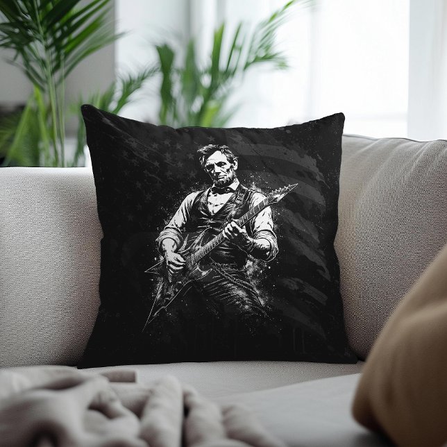 President Abraham Lincoln Playing Guitar Throw Pillow (Creator Uploaded)