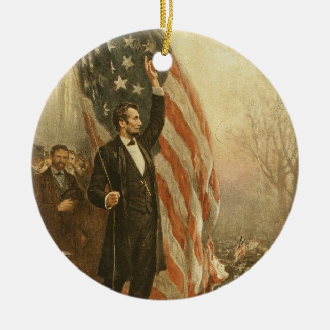 President Abraham Lincoln Under the American Flag Ceramic Ornament (Front)