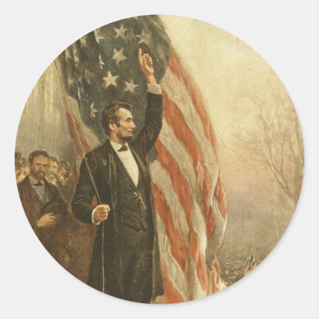 President Abraham Lincoln Under the American Flag Classic Round Sticker (Front)