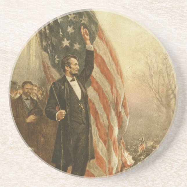 President Abraham Lincoln Under the American Flag Drink Coaster (Front)