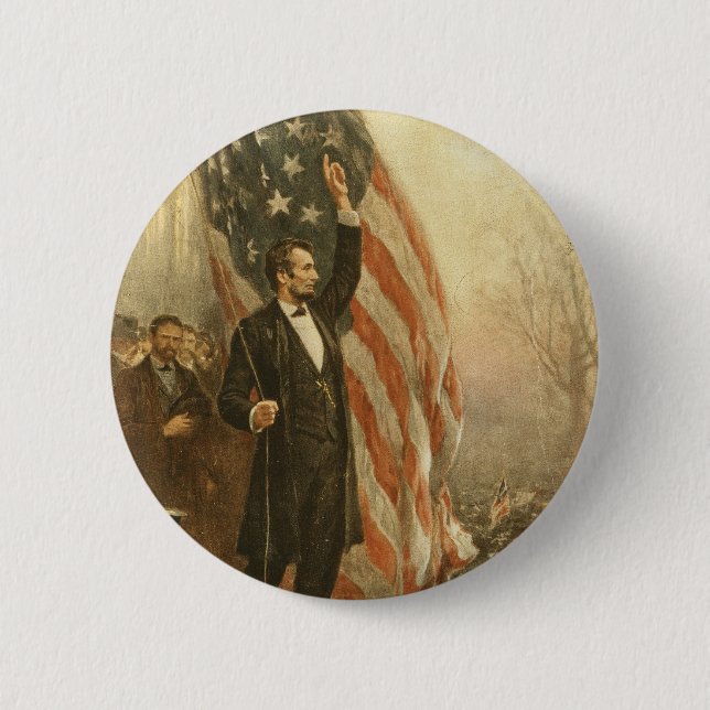 President Abraham Lincoln Under the American Flag Pinback Button (Front)