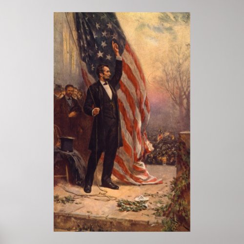 President Abraham Lincoln Under the American Flag Poster