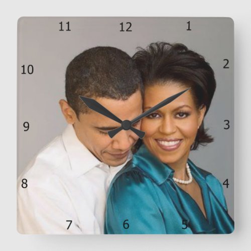 PRESIDENT AND MRS OBAMA SQUARE WALL CLOCK