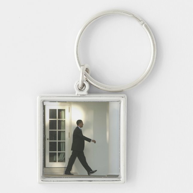 President Barack in deep thought as he walks Keychain (Front)