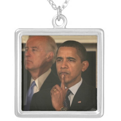 President Barack Obama and Vice President Silver Plated Necklace