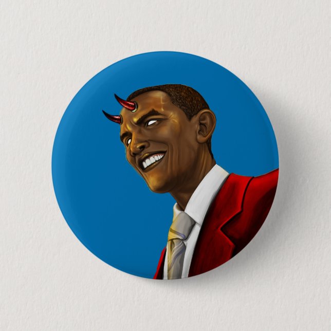 President Barack Obama as the Devil Halloween Button (Front)