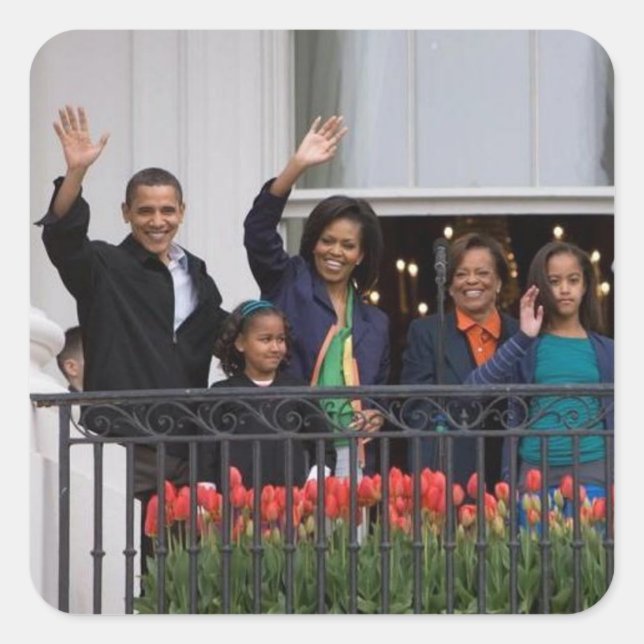 President Barack Obama & Family Square Sticker (Front)
