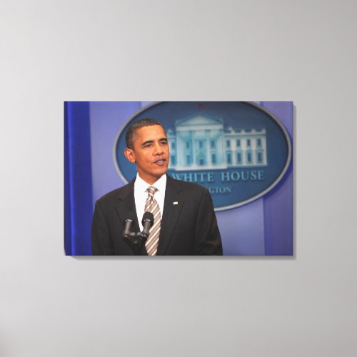President Barack Obama makes an announcement Canvas Print