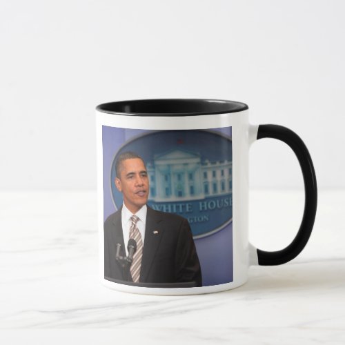 President Barack Obama makes an announcement Mug