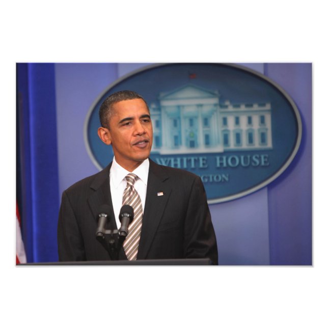 President Barack Obama makes an announcement Photo Print (Front)