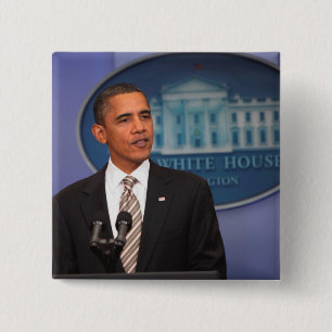 President Barack Obama makes an announcement Pinback Button