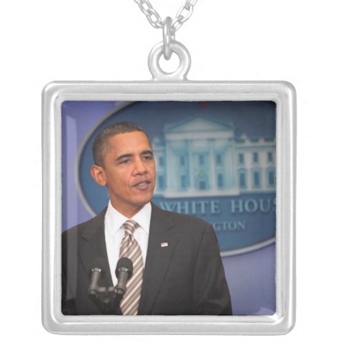 President Barack Obama makes an announcement Silver Plated Necklace