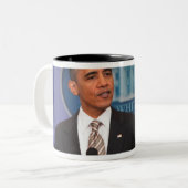 President Barack Obama makes an announcement Two-Tone Coffee Mug (Front Left)