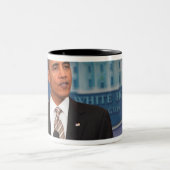 President Barack Obama makes an announcement Two-Tone Coffee Mug (Center)