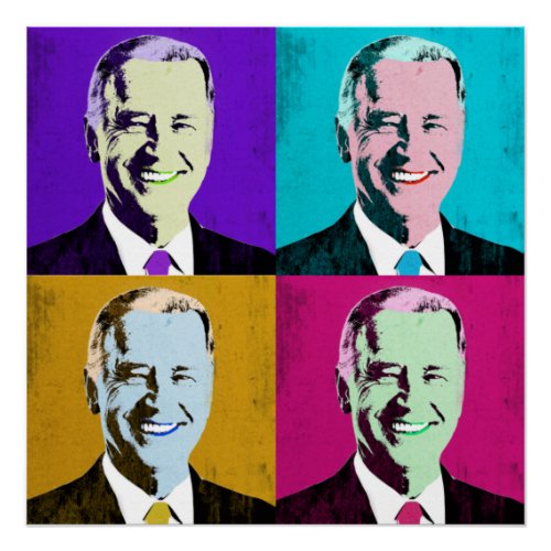 President Biden Pop Art Purple Blue Yellow Poster