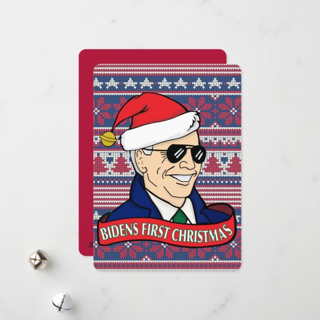 President Bidens First Xmas Funny Flat Christmas Holiday Card (Front/Back In Situ)