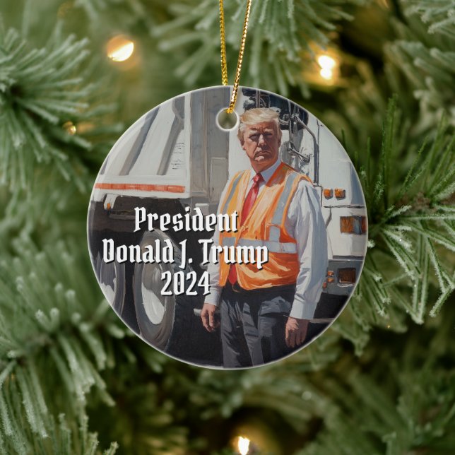 President Donald J. Trump Garbage Truck Funny 2024 Ceramic Ornament (Tree)
