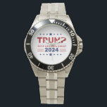 President Donald Trump 2024 Keep America Great Watch<br><div class="desc">Showcase your support with the President Donald Trump 2024 Keep America Great Watch! This distinctive timepiece features the Keep America Great slogan, celebrating patriotism and the 2024 campaign in style. Designed with high-quality materials, it combines durability with a bold, symbolic look that’s perfect for daily wear or as a keepsake....</div>