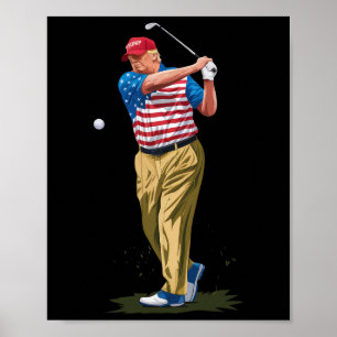 President Donald Trump 2025 Golf Us American Flag Poster