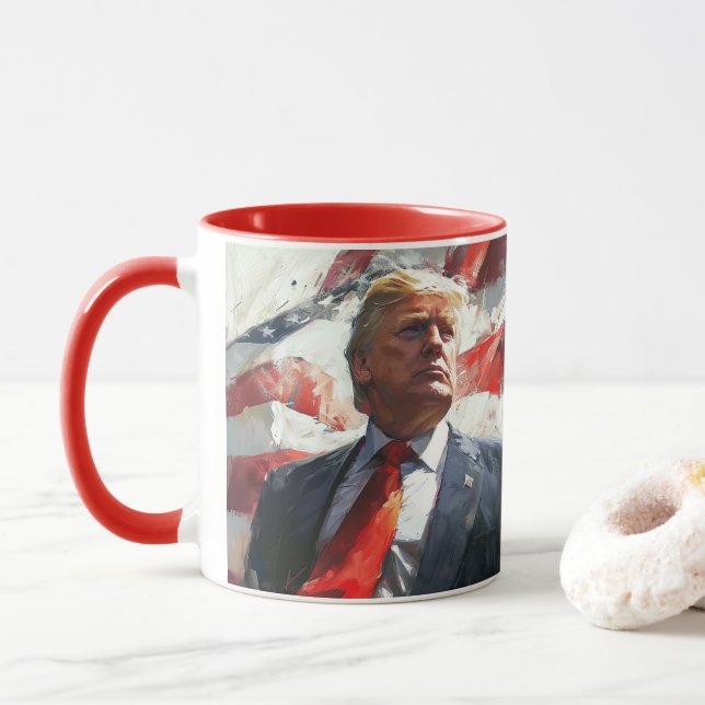 President Donald Trump 2025 Heroic Oil Painting AI Mug (With Donut)